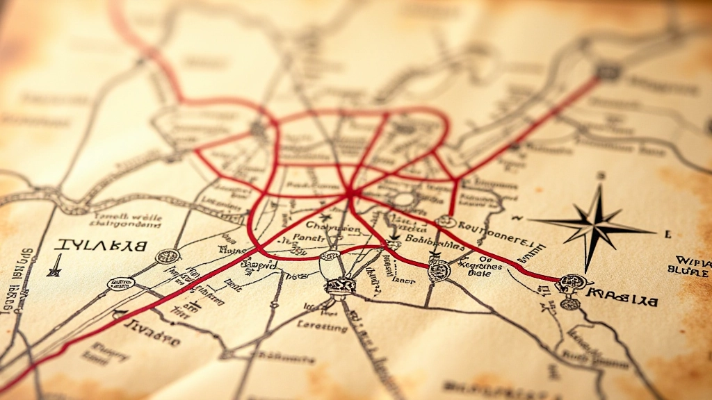Mapa historycznego Krakowa z zaznaczonymi trasami spacerów — detailowy widok