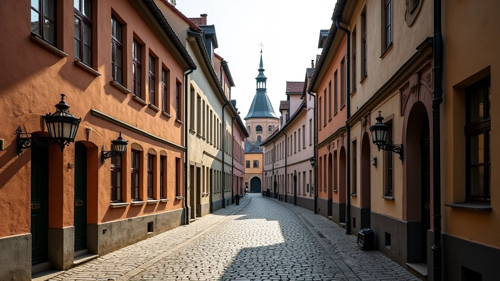 Zabytkowe uliczki Krakowa — tradycyjne budynki i brukowana ścieżka
