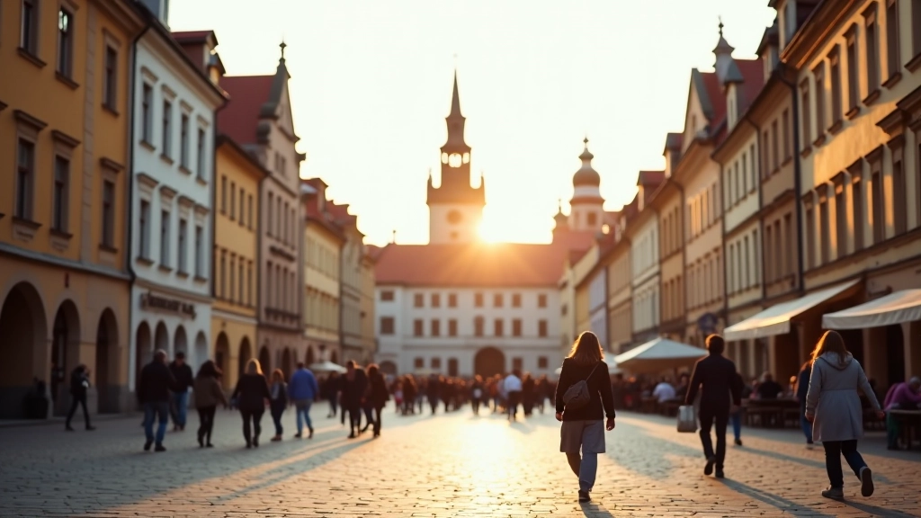 Widok na Wawel i Kraków, turyści spacerujący po Plantach, słoneczny dzień